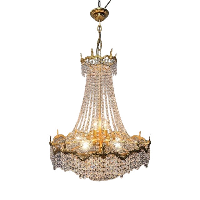 Large Vintage Empire Style French Cascading Chandelier For Sale