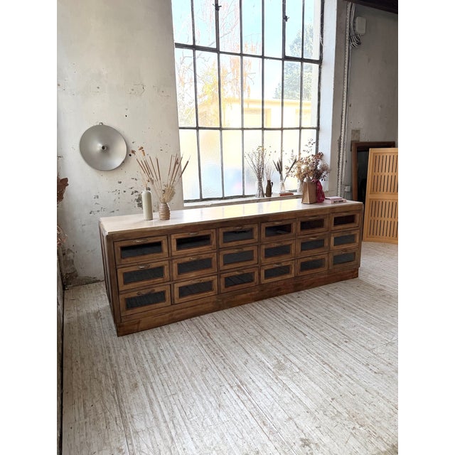 Antique Double-Sided Shop Counter with Marble Top, 1900s For Sale - Image 4 of 18