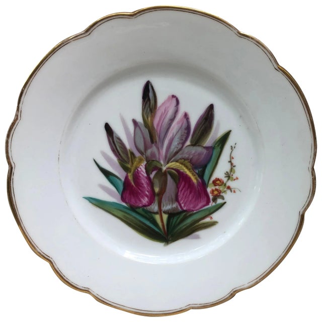 Mid 19th Century French Porcelain Purple Iris Plate For Sale - Image 4 of 4
