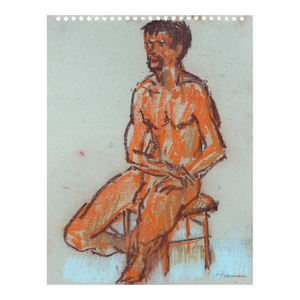 Bold Seated Male Nude 20th Century Pastel