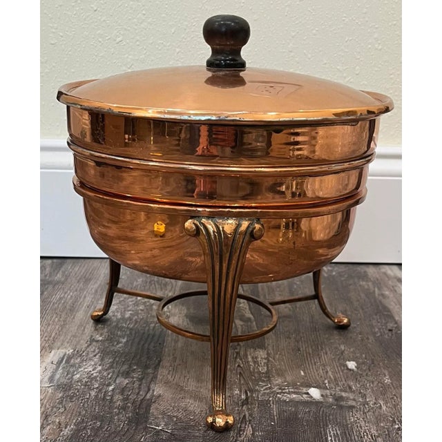 Mid Century Copper Chafing Dish on Footed Stand For Sale - Image 4 of 10
