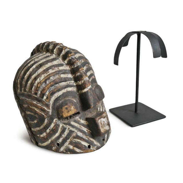 Wood Vintage Kuba Helmet Mask on Stand For Sale - Image 7 of 11