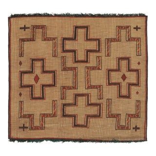 Vintage Tuareg Square Rug in Brown and Red With Geometric Patterns - Rug & Kilim For Sale