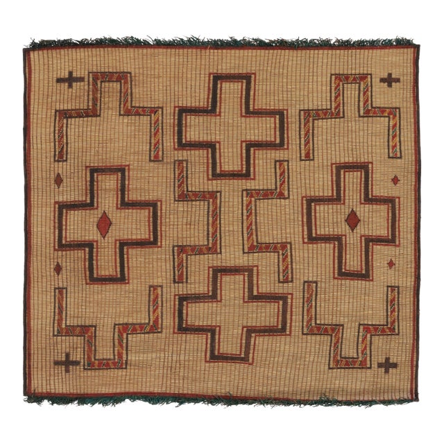 Vintage Tuareg Square Rug in Brown and Red With Geometric Patterns - Rug & Kilim For Sale