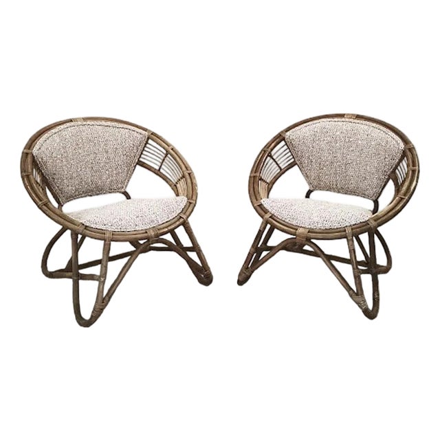 Japanese Imaeda Rattan Lounge Chairs, 1960s, Set of 2 For Sale