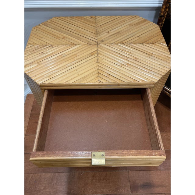 Vintage Split Bamboo Chevron Side Table With Drawer For Sale - Image 11 of 12