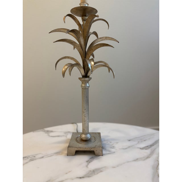 Metal Vintage Palm Beach Style Silver Leaf Tole Palm Frond Lamp, in the Style of Maison Charles For Sale - Image 7 of 18