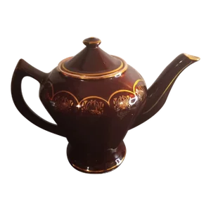 Vintage Hall Usa Teapot Albany 0227 Burgundy With Gold Trim
