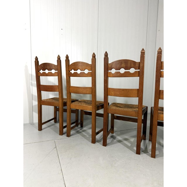 Rustic Oak Razor High Back Dining Chairs, 1960s, Set of 6 For Sale - Image 4 of 18