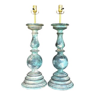 Vintage Boho Hand Painted Balustrade Lamps - a Pair For Sale