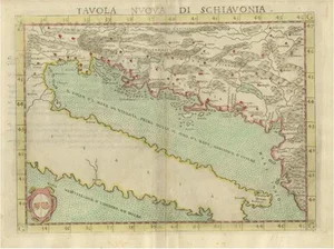 Antique Map of the Balkans with Coat of Arms, 1561