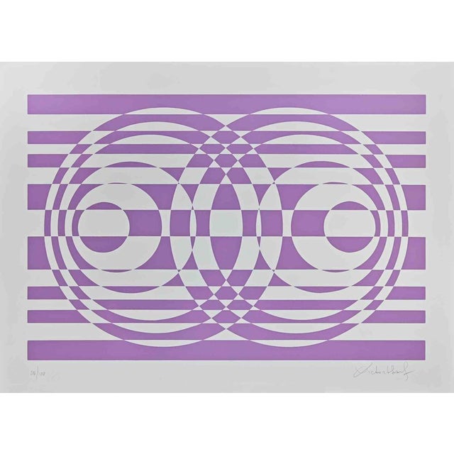 Modern Victor Debach, Abstract Composition in Purple, Screen Print, 1970s For Sale - Image 3 of 3