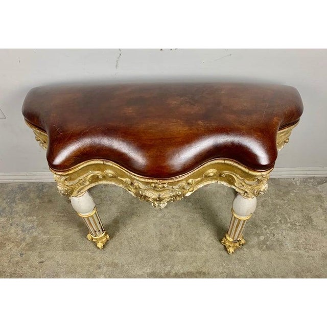 Italian Painted and Parcel Gilt Leather Bench For Sale - Image 4 of 14