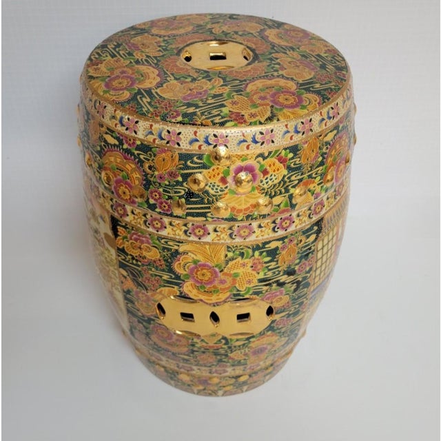 18” Chinoiserie Satsuma-Style Garden Stool, Hand-Painted & Gilt Decorated, Late 20th C For Sale - Image 4 of 11