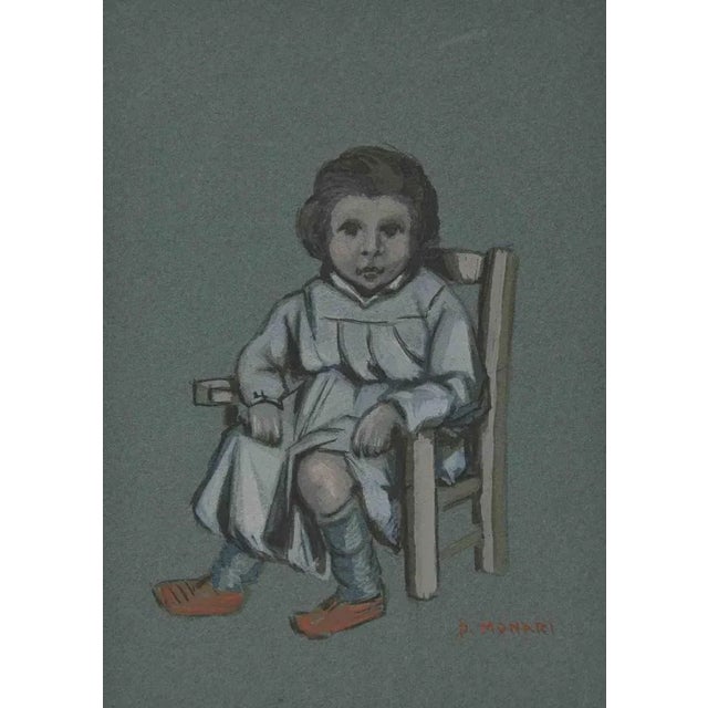 The Baby is a Drawing in pencil, watercolor, and white lead realized by Augusto Monari in the Early-20th Century. Hand-...