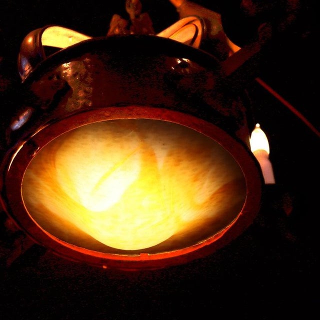 Bronze Antique Arts & Crafts Hammered Metal 4 Light Chandelier C1920 For Sale - Image 8 of 9