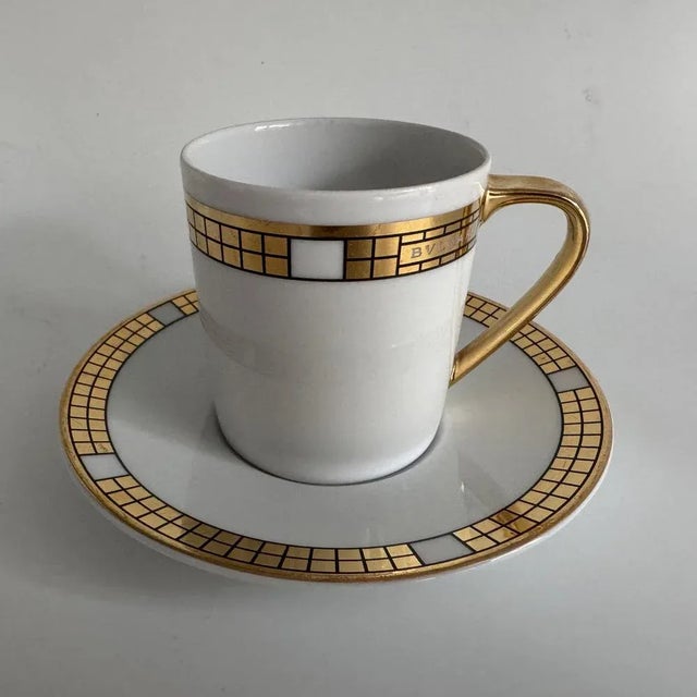 Quadri Gold Coffee Cup with Saucer by Bulgari for Rosenthal, 1990s, Set of 2 For Sale - Image 6 of 7