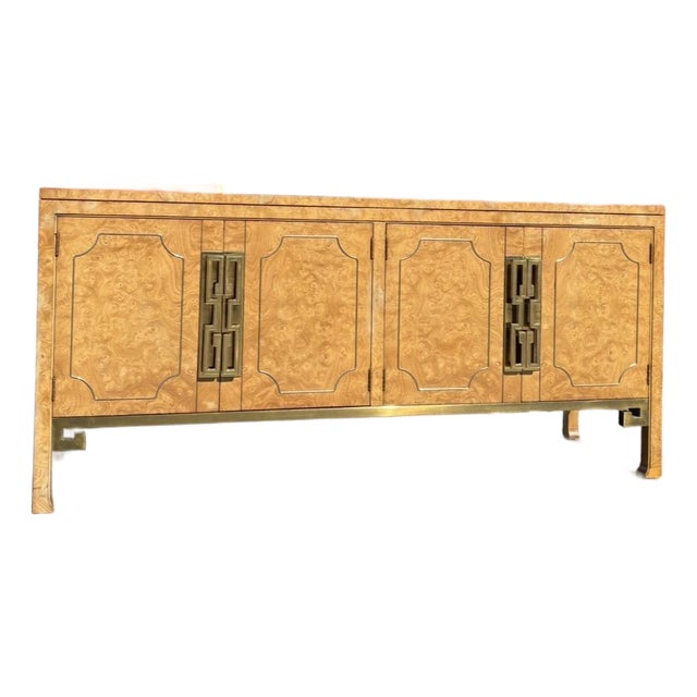 Mid Century Mastercraft Burl & Brass Greek Key Sideboard For Sale