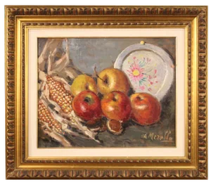 A. Merello, Italian Still Life, 20th Century, Oil on Masonite, Framed