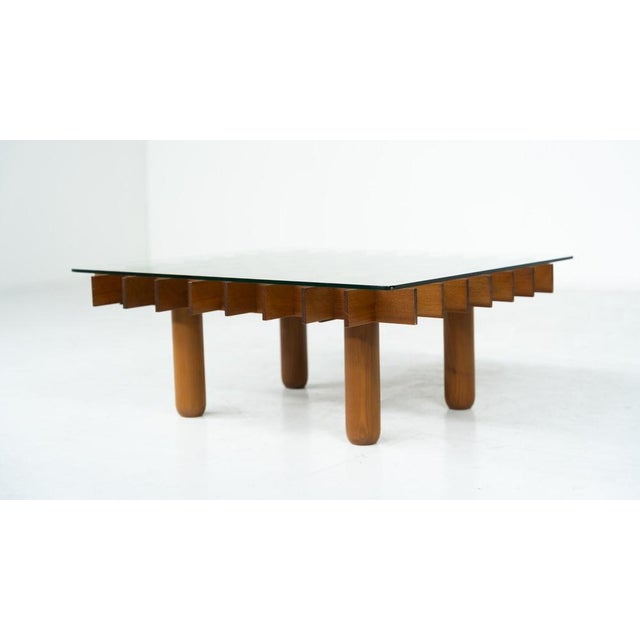 Mid-Century Wood and Glass Coffee Table in the style of Gianfranco Frattini, 1970 For Sale - Image 6 of 11