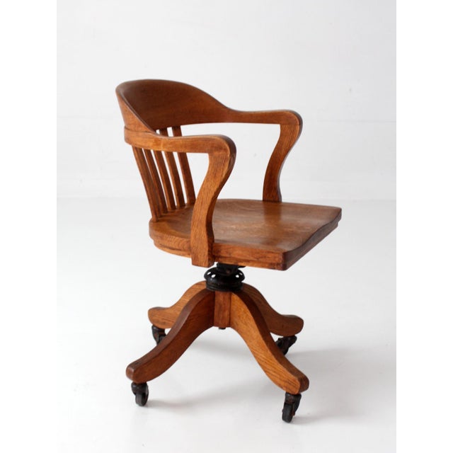 Antique Gunlock Banker's Swivel Desk Chair For Sale - Image 12 of 17