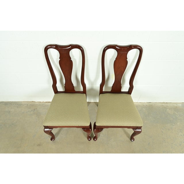 Late 20th Century Ethan Allen Queen Anne Carved Cherry Wood Side Chairs or Dining Chairs, Pair For Sale - Image 5 of 13