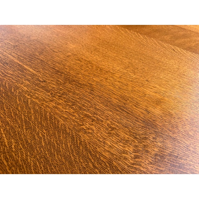 7 Piece j.b. Van Sciver Co. Refinished Antique Oak Round Dining Set With Two Leaves For Sale - Image 11 of 18