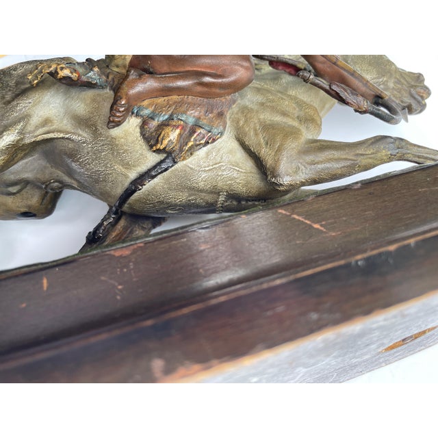 1900s “The Cheyenne” Austrian Cold Painted Bronze Sculpture by Carl Kauba - For Sale - Image 10 of 12