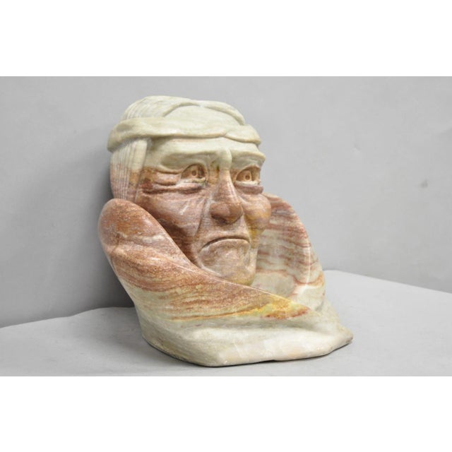 Vintage Seymour Shuren Modern Carved Pink Marble Native American Bust Sculpture For Sale - Image 12 of 18