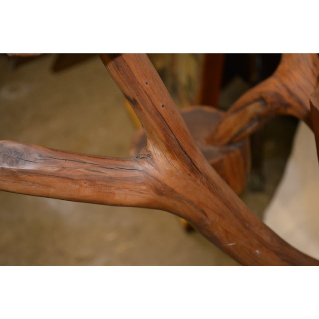 1960s Folk Art Rustic Hand Crafted Wooden Tree / Log Plant Stand With 5 Arms / Holders For Sale - Image 10 of 12