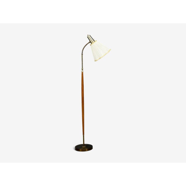 Mid-Century Modern 1960s Armaturhantverk Tibro, Floor Lamp, Teak, Brass, Silk For Sale - Image 3 of 14
