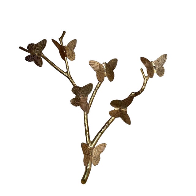 1970s Mid Century Brass Butterfly Branch Wall Decoration M For Sale - Image 5 of 9