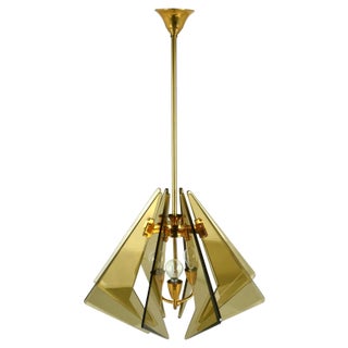 Italian Pendant in Tinted Glass and Gilded Brass by Gino Paroldo, 1950s For Sale