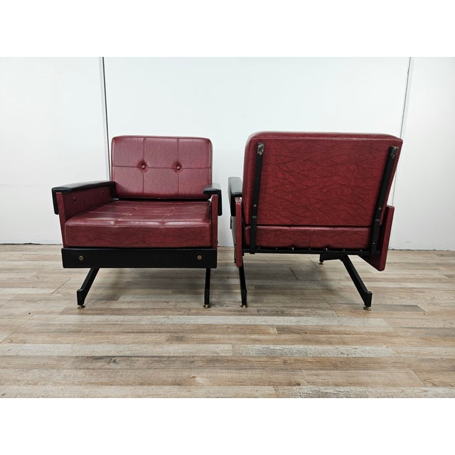 Set of Italian Cubist Iron and Imitation Leather Armchairs, 1960s For Sale - Image 4 of 18