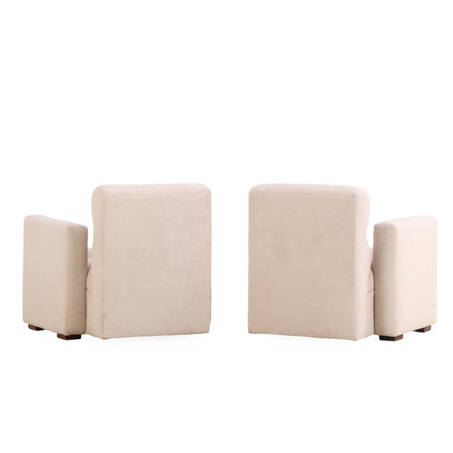 Mid-Century Modern Pair of Cubist Style Upholstered Lounge Chairs, C. 1955. For Sale - Image 3 of 4