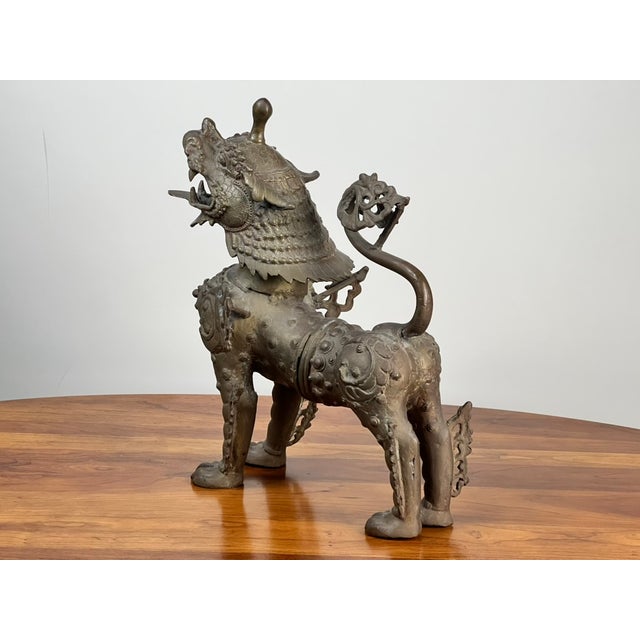 Vintage 17” Cast Brass Pixiu Tibetan Lion C. 1960 For Sale - Image 4 of 9