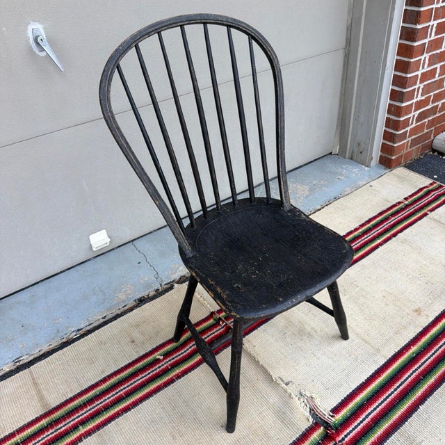 Antique Black Painted Bow-Back Kitchen Windsor Side Chair, Ca. 1800 For Sale - Image 4 of 12