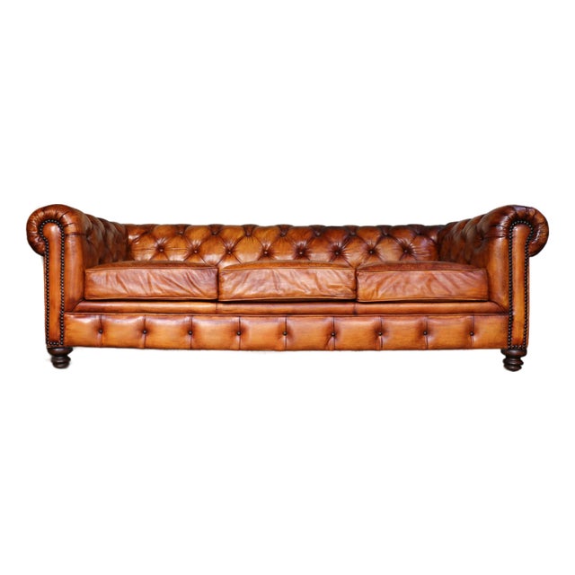 Vintage Chesterfield Brown Leather Sofa, 1980s For Sale