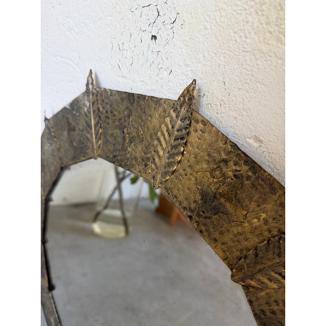 Brutalist Round Hammered Gold-Tone Metal Mirror, 1950s For Sale - Image 17 of 18