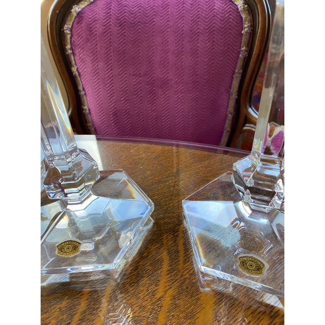 2000 - 2009 Vintage Val Saint Lambert Lead Crystal Candlesticks For Sale - Image 5 of 6