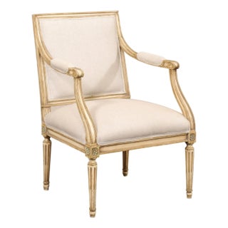 Mid 20th Century French Louis XVI Style Upholstered Armchair For Sale
