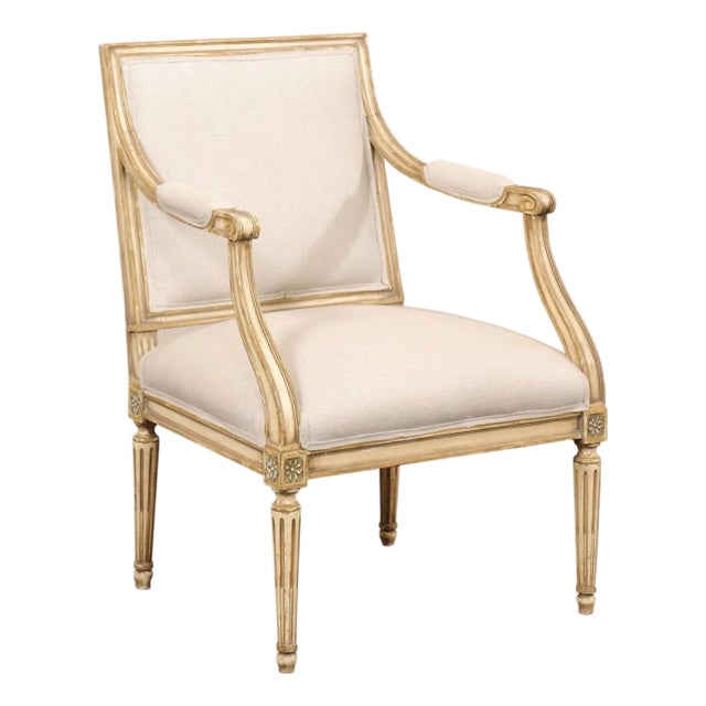 Mid 20th Century French Louis XVI Style Upholstered Armchair For Sale