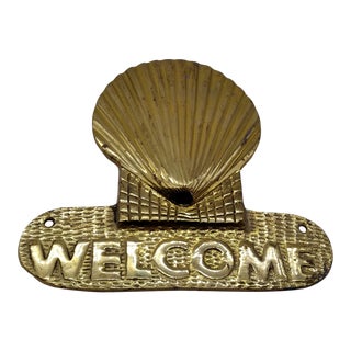 Vintage Brass Seashell Welcome Sign For Sale