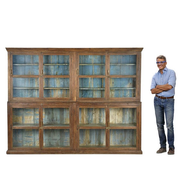 Large Patinated Solid Wood Bookcase For Sale - Image 4 of 9