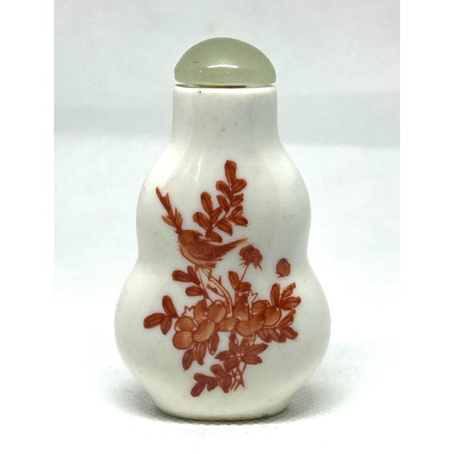 Early Chinese Porcelain Snuff Bottle Jade Stopper Hand Painted. For Sale - Image 4 of 5