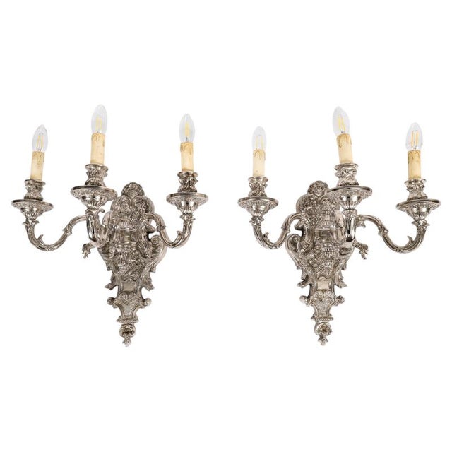 Antique French Silver Plated Wall Lights, 1890s, Set of 2 For Sale - Image 11 of 11