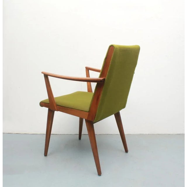 Chair with Armrests in Cherry, Green Fabric, 1955 For Sale - Image 4 of 11
