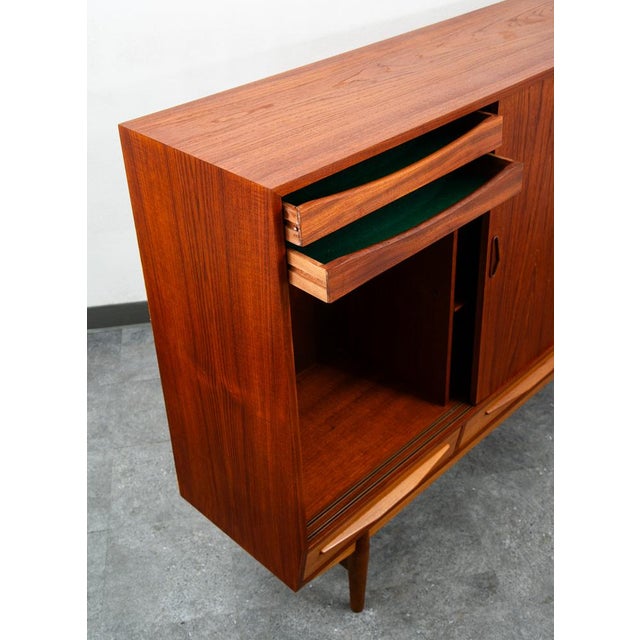 Mid Century Danish Modern Credenza Sideboard Sliding Doors Teak 3 Drawer Denmark For Sale - Image 10 of 12