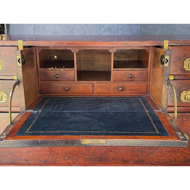 19th Century British Military Officer's Campaign Secretary Chest of Brass-Bound Mulberry Wood For Sale - Image 5 of 14