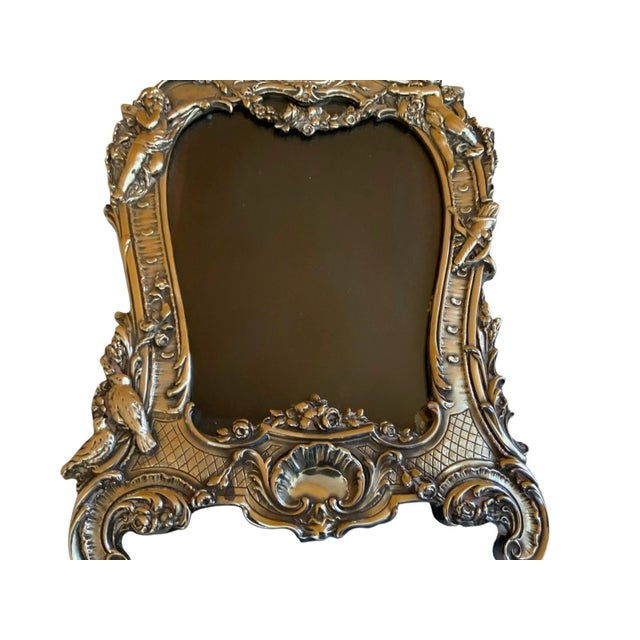1910s 1900s Sterling Silver Jr .925 Art Nouveau Ornate Angel Cherub Bird Flowers Picture Photo Frame For Sale - Image 5 of 7